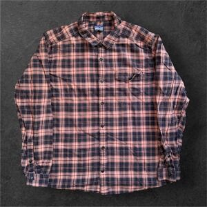 Patagonia Mens Large Organic Cotton Plaid Flannel Button Down Shirt Pink Navy